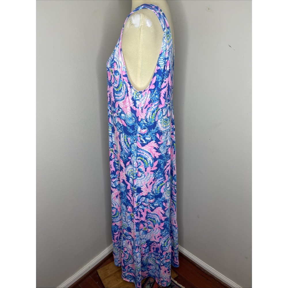 New Lilly Pulitzer Madsen V-Neck Midi Dress in Blue Tang Sitting Seaside XL - Picture 3 of 11
